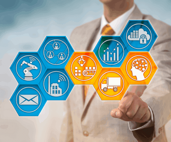 Finger pointing to supply chain graphic